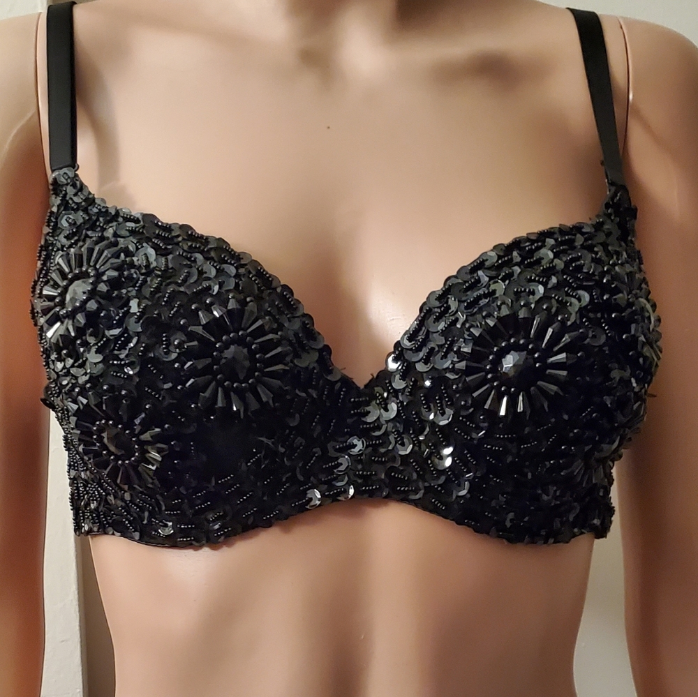 Black Charlotte Russe Beaded Bra Large 32C